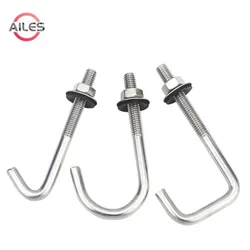 304 Stainless Steel M5 M6 Straight Angle Round Square L Tilting Hook Bolts Set Screws with Heax Nuts and Washers