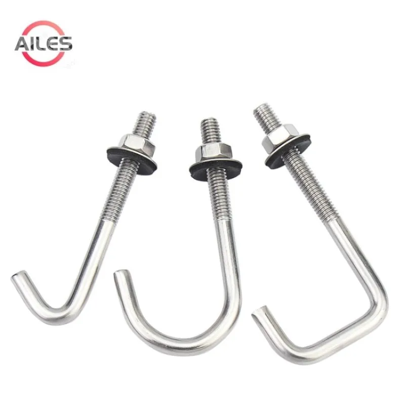 304 Stainless Steel M5 M6 Straight Angle Round Square L Tilting Hook Bolts Set Screws with Heax Nuts and Washers