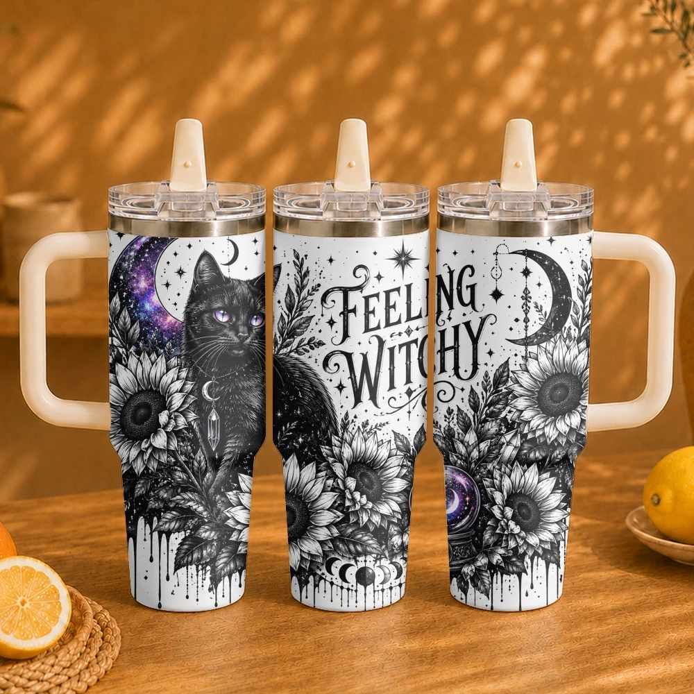 Gothic Raven Lady Vacuum Flasks 40oz Vacuum Insulated Travel Mug - Stainless Steel Straw Cup Lid