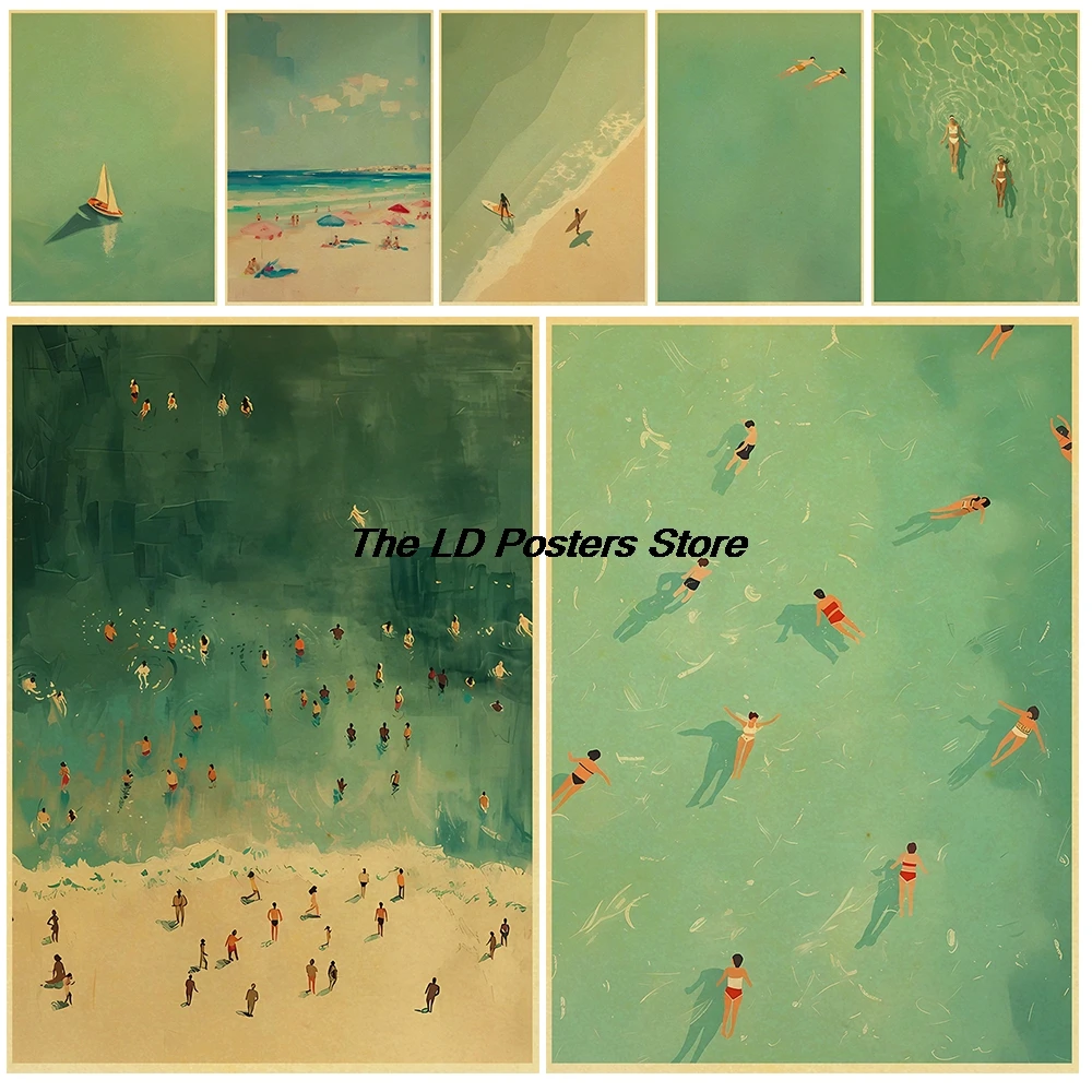 Minimalist Light Green Seawater Poster Decoration Chambre Landscape Skateboard Living Room Coffee Bar Home Decor Wall Painting