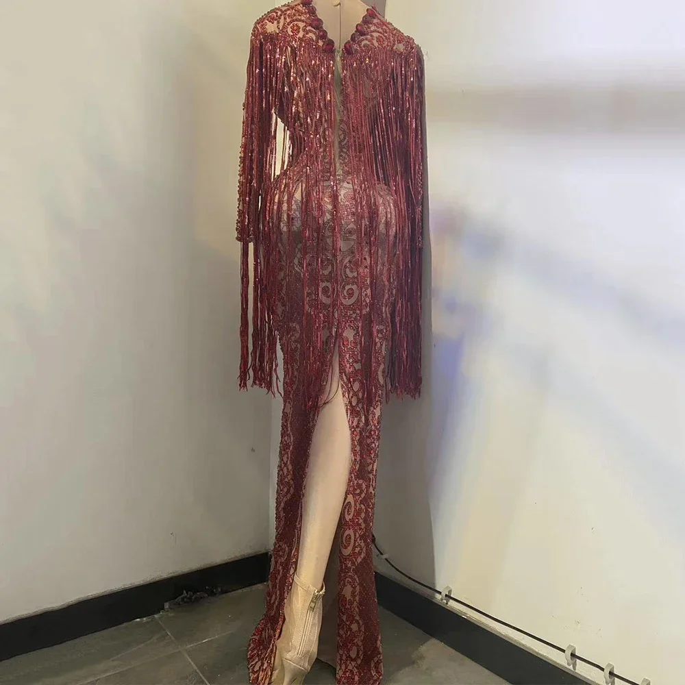 Abito lungo sexy con nappe di strass di cristallo brillante multicolore per le donne, abiti da banchetto serale, feste, festival, palcoscenici