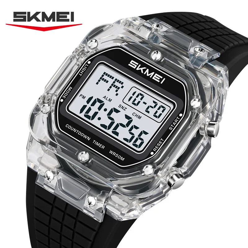SKMEI 2683 Waterproof Calendar Luminous Stopwatch Sports Men Digital Watches Fashion Men's Digital Watch Transparent Case 50M