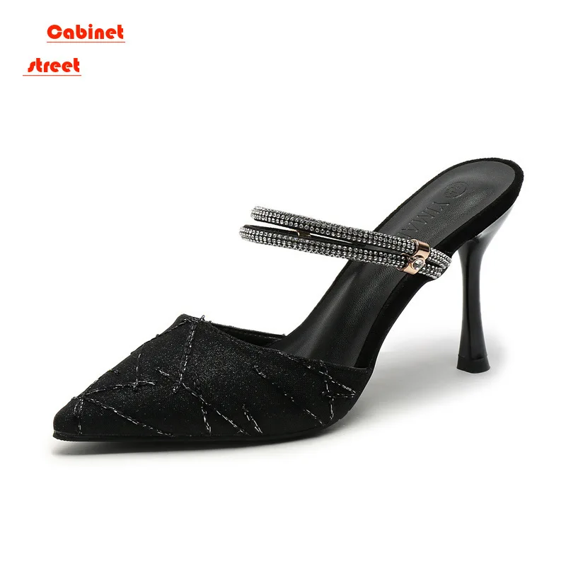 

2024 Pointy Stiletto Heels Small Size Plus Size Comfortable with Drill One-line Buckle Shallow Opening with Sandals Women Pumps