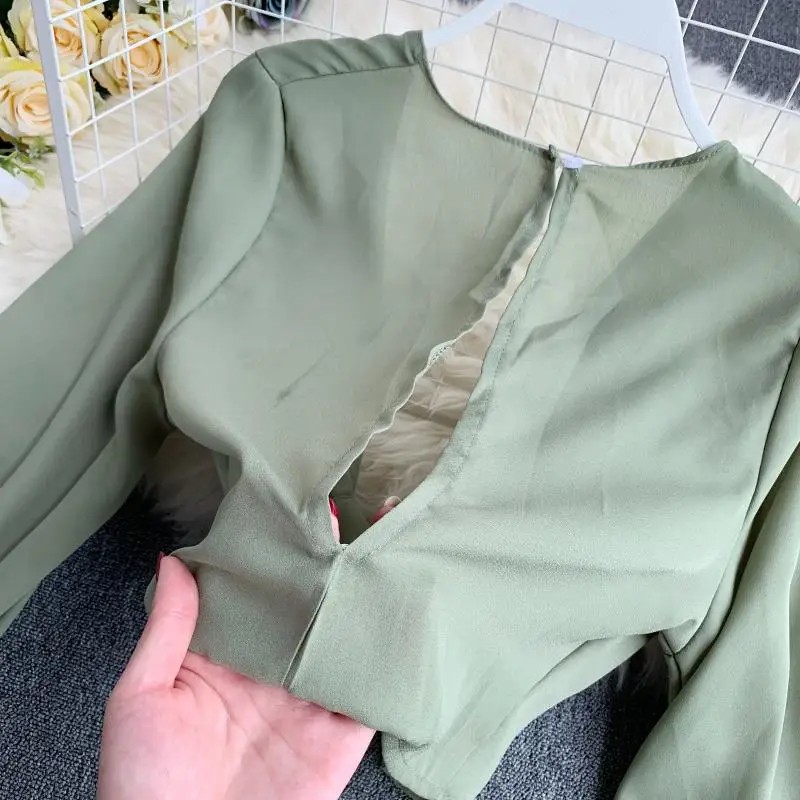 Summer Two Pieces Short Sets Women Casual Flare Sleeve chiffon with Korean Fashion High Waist Wide Leg Shorts Sets