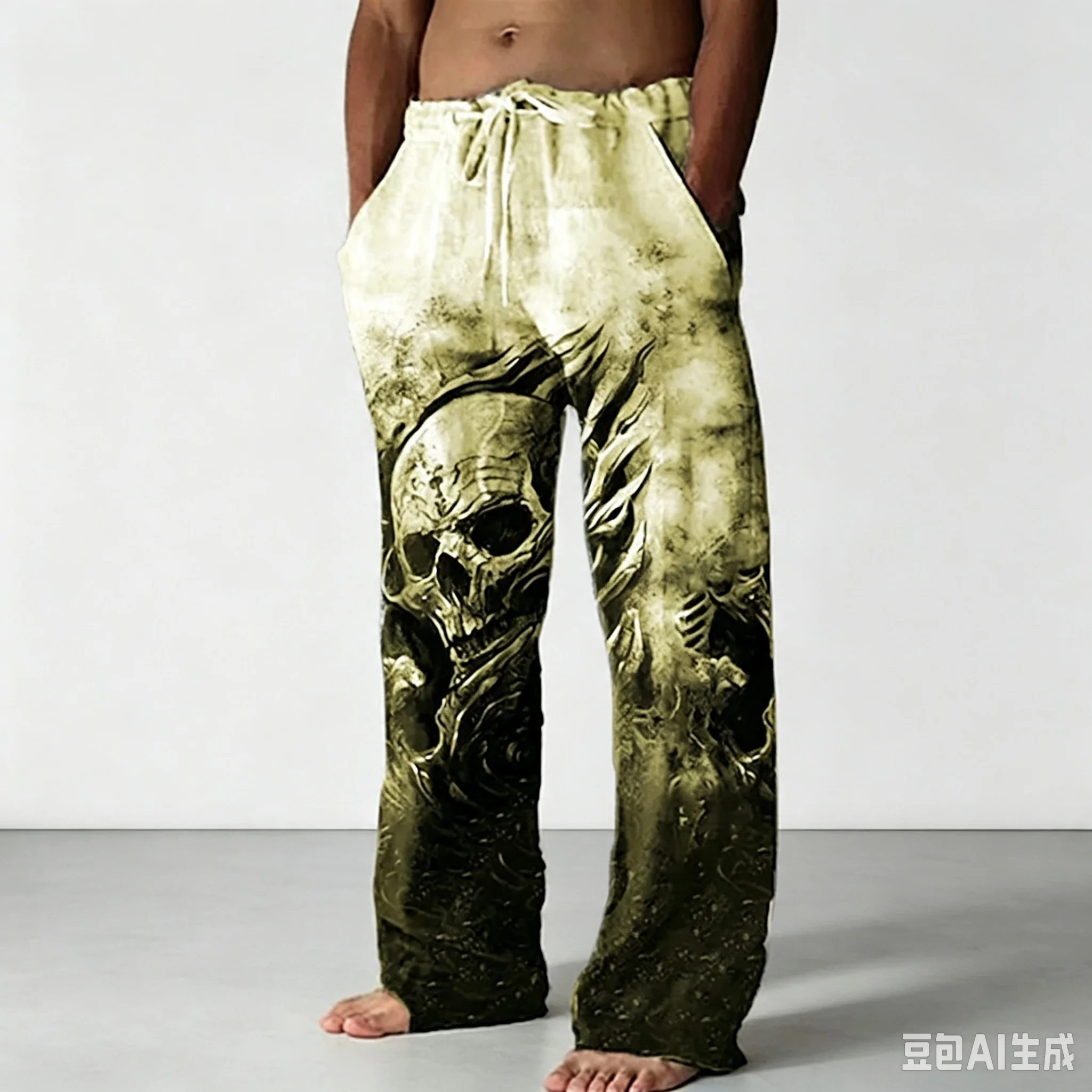 Vintage Boho Floral Print Unisex Straight‑Leg Sleep Pants Loose Full Length Tarousers for Bedroom Home Relax Casual Night Wear