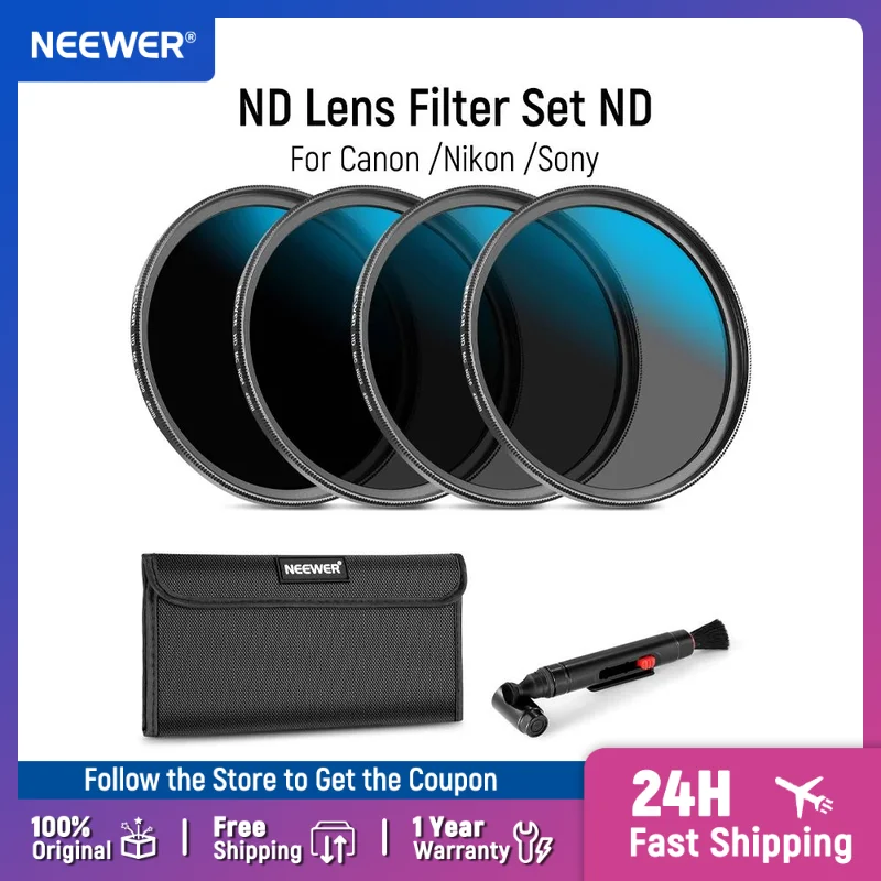 

Neewer ND Lens Filter Set ND16/ND32/ND64/ND1000 Lens Cleaning Pen Filter Pouch HD Filter Accessories Kit for Canon Nikon Sony