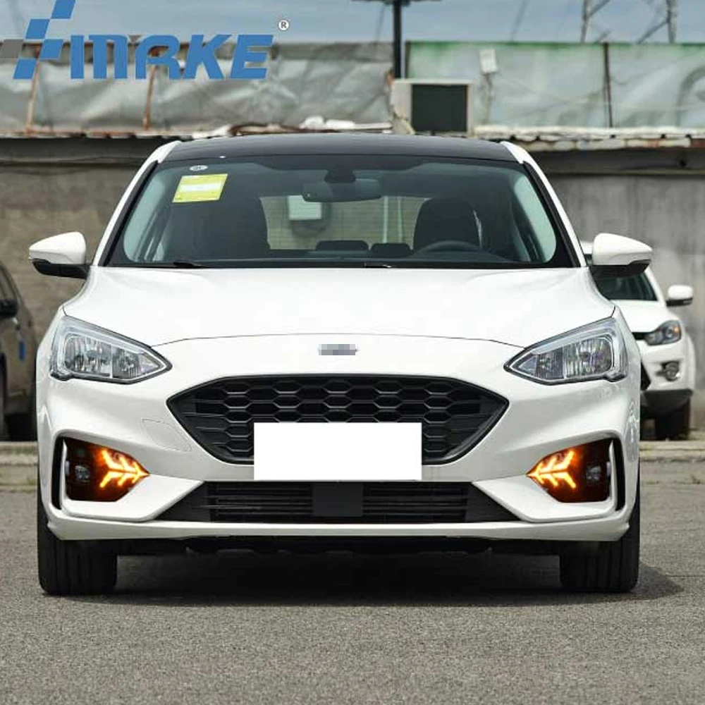 

Светодиодные дневные фонари DRL для Ford Focus ST2018 2019, дневные ходовые огни с автоматическим затемнением, автомобильные противотуманные фары с желтыми функциями поворотного сигнала