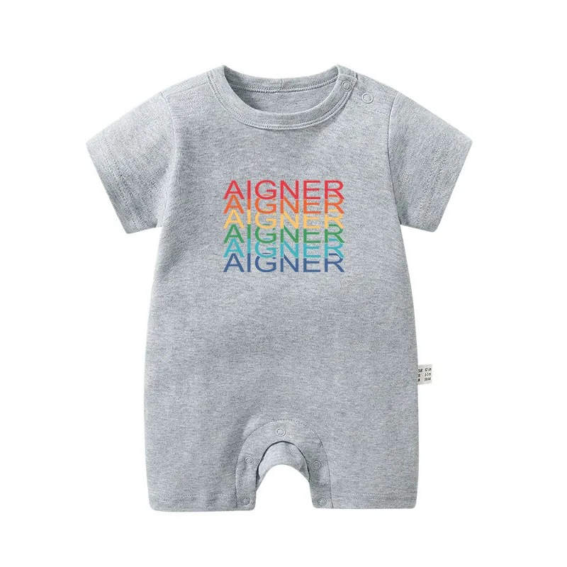 

2025 new fashion letter print one piece baby cotton romper for baby short sleeve jumpsuit