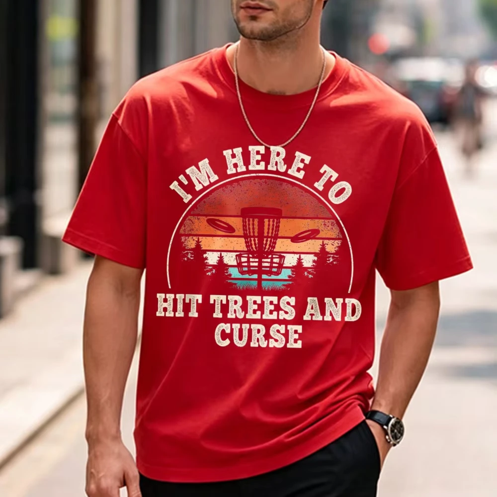 I'm Here To Hit Trees and Curse Funny Retro Disc Golf Men T-Shirt Harajuku Streetwear Vintage T Shirt High Quality Cotton Tees