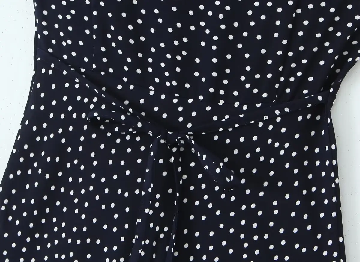 YENKYE 2025, Damen-Kleid, marineblau, gepunktet, langes Kleid, Spitzenbesatz, V-Ausschnitt, kurze Ärmel, A-Linie, elegante Urlaubskleider, Sommer-Maxi-Robe – Detail 16
