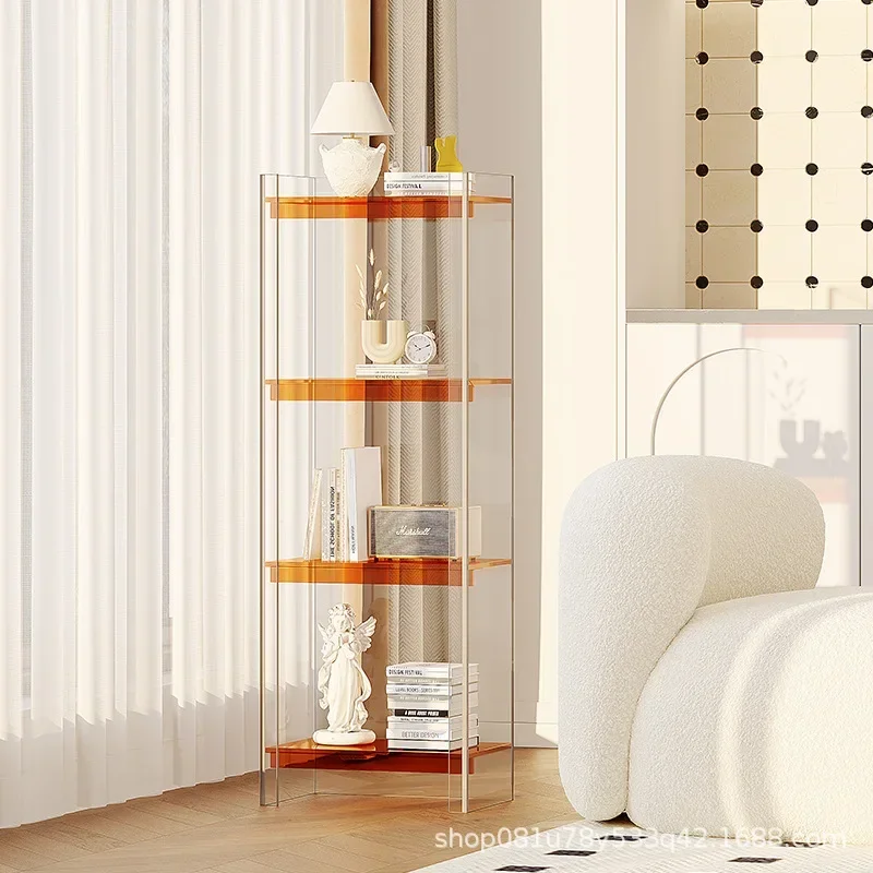 Nordic style acrylic transparent bookcase, floor shelf bookcase, figure display stand, integrated storage shelf