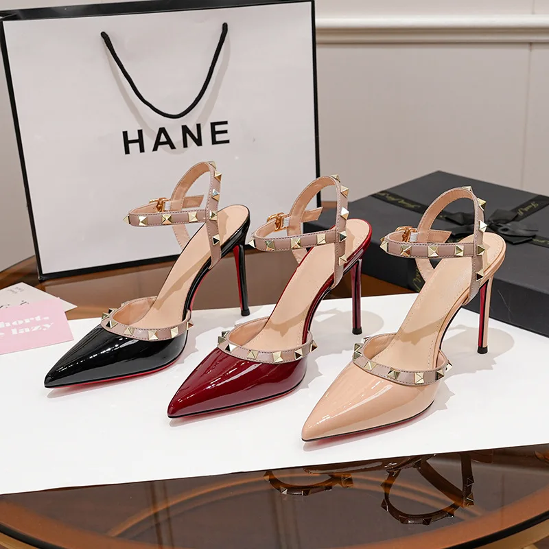 

Rivet high heels for women slim heels with pointed tips 2025 spring/summer new style temperament, straight strap women's sandals