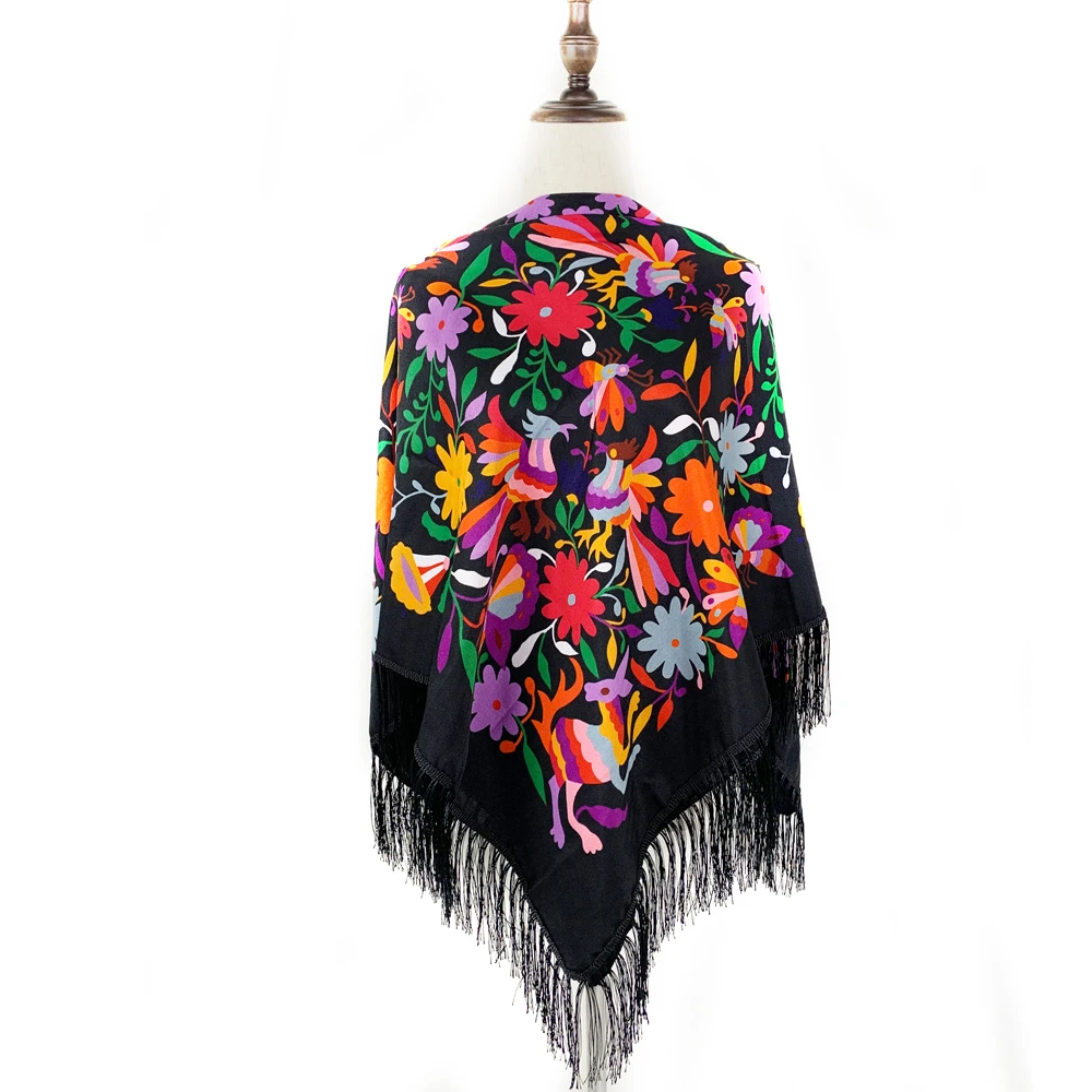 135*135cm Women Russian Style Floral Print Square Scarf Shawl Spain Fringed Scarves Hijab Head Wraps Ethnic Shawls Bandana