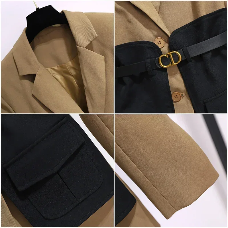 2024 autumn and winter new French retro color blocked suit jacket temperament British style fashionable casual suit jacket