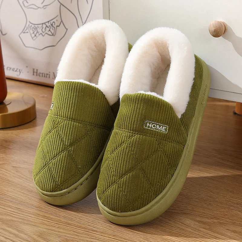 

2025 Corduroy Cotton Home Slippers Couple Style Winter Autumn Household Indoor Heel Covered Warm Anti Slip Thick Soled Shoes