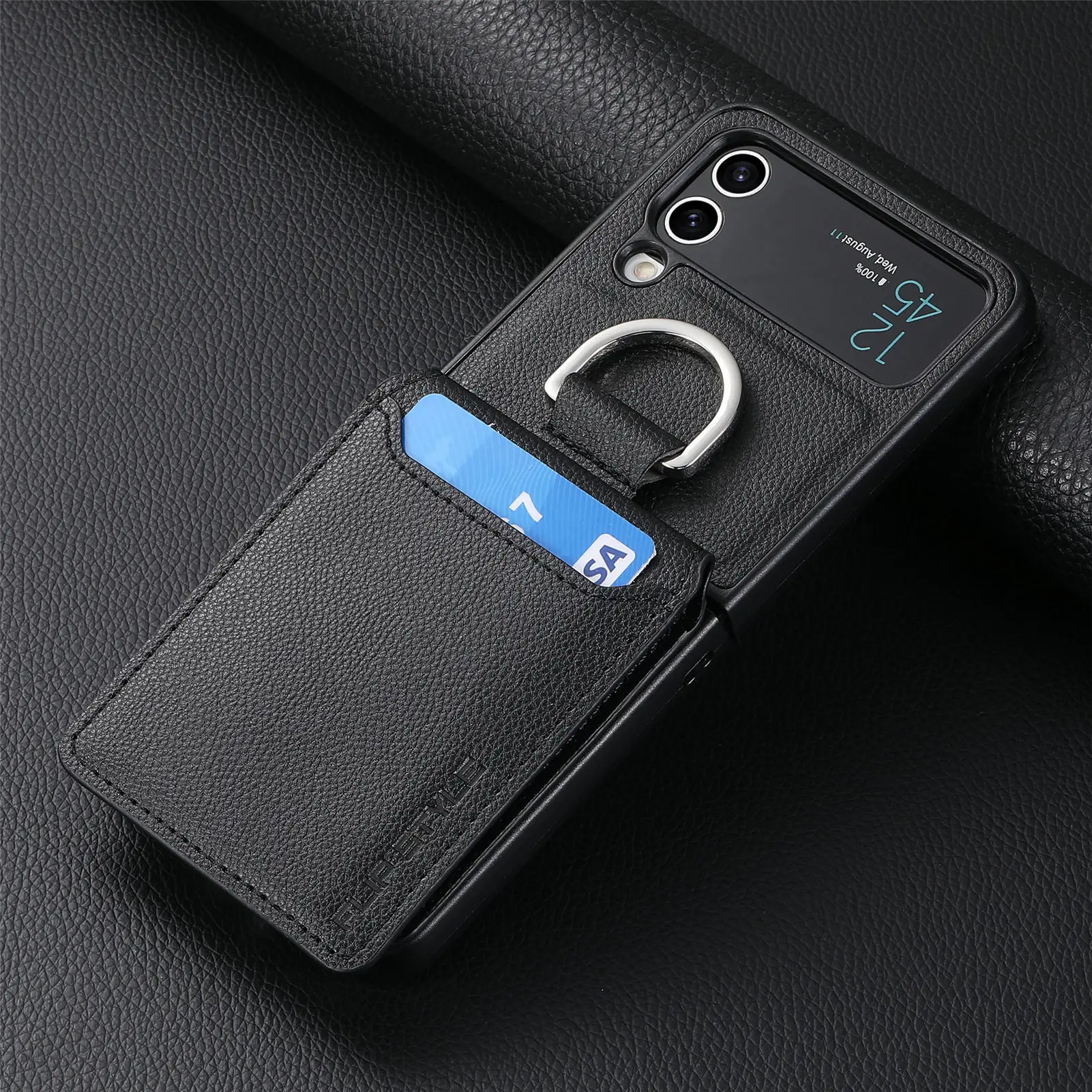 Magnetic Car Mount PU Leather Wallet Phone Case for Samsung Z Flip 3 4 5 6 Card Slot Metal Ring Back Cover