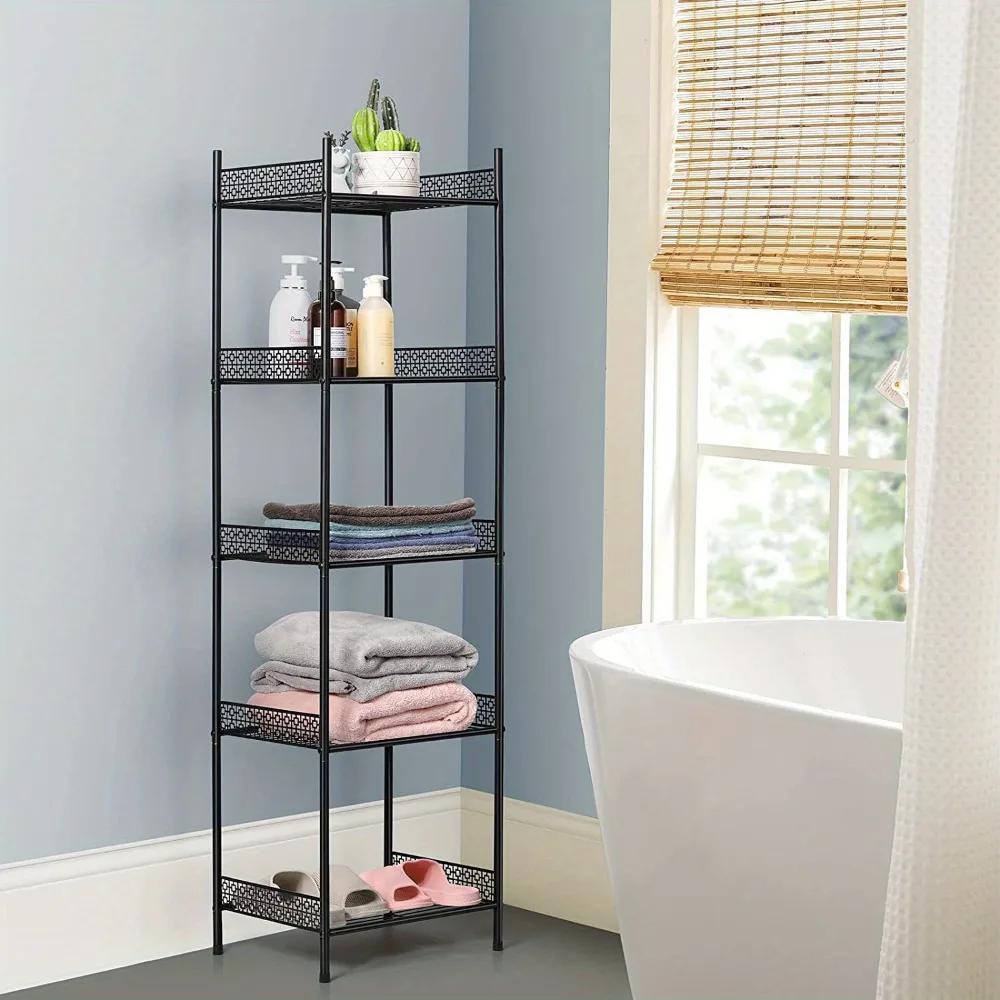 

5 Tier Standing Shelving Metal Unit Storage Shelf Wire Shelving Towel Rack Black