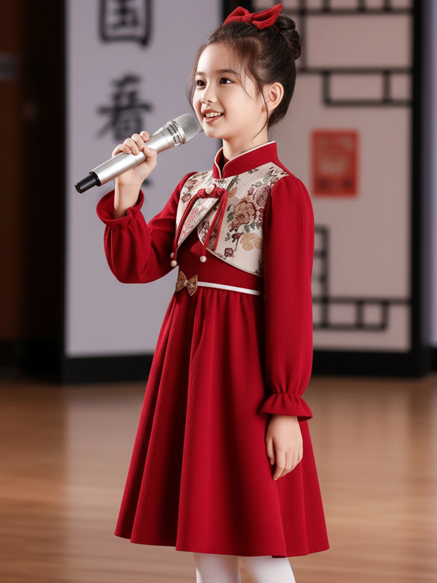 

Patriotic Red Song Speech Outfit for Girls Primary And Middle School Chorus Performance Costume Children's Winter Stage Wear