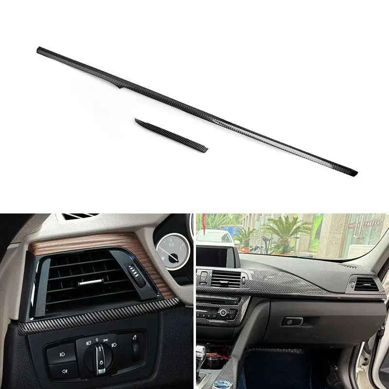 LHD ABS 2pcs Carbon Fiber Texture Car Interior Dashboard Panel Strips Trim For BMW 3 4 Series F30 F32 F31 F34 F33 2013-2019