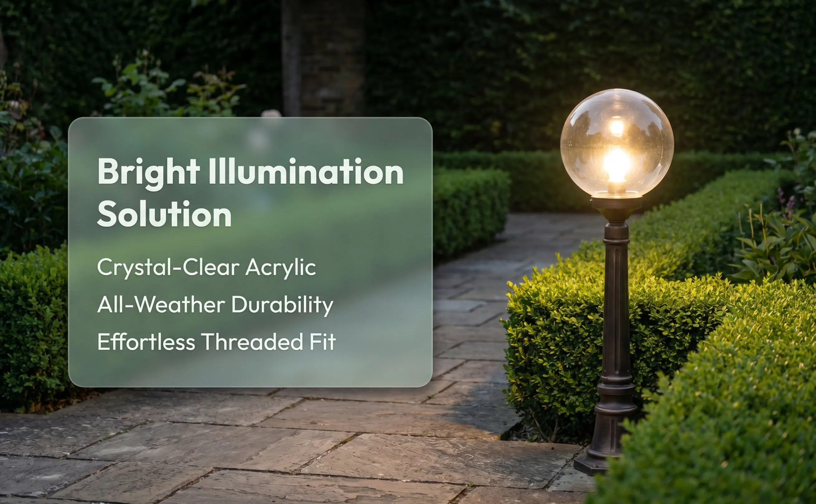 Easy Install Threaded Acrylic Transparent Spherical Lampshade for Outdoor Wall Sconces Garden Patio Porch Lamp Posts Ceiling Fan