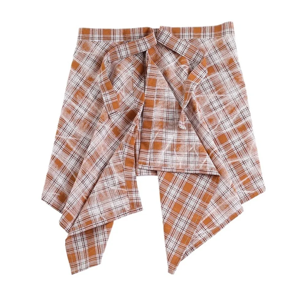 

Sweet Short Lattice Mini Skirt Korean Style Waist Blet Decorative Half Body Skirt Underskirt Y2K Irregular Edge Skirt Female