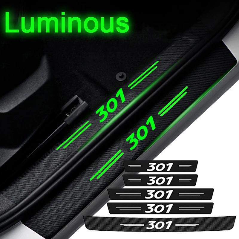 Luminous Carbon Fiber Film for Peugeot 301 Door Sill Rear Trunk Bumper Anti Scratch Dirty Tape Guard Protective Styling Decals