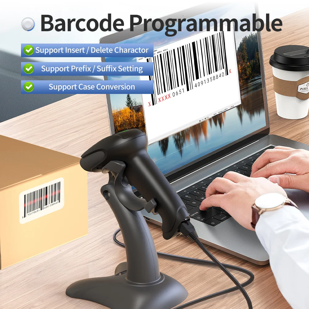 GTCODESTAR 1D Wired Barcode Scanner With Stand Bar Code Reader USB RS232 Code25 UPCE0 JAN-8 UPC-A EAN JAN-13 Code128 Codabar