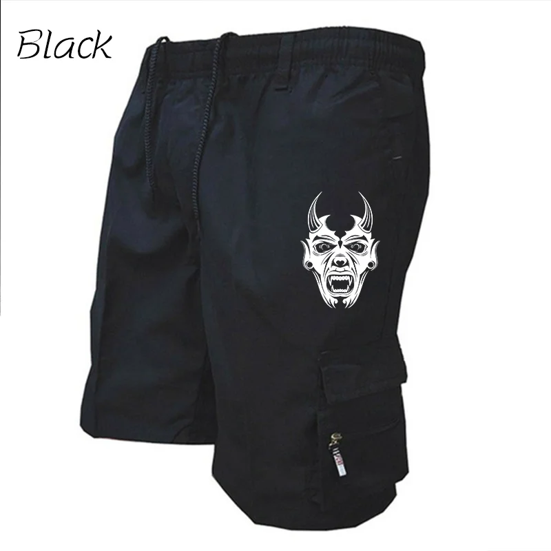 Men\'s Summer Cargo Shorts Casual Pants with Elastic Bands Fashionable Men\'s Clothing Japanese Ghost Face Printed New Workwear