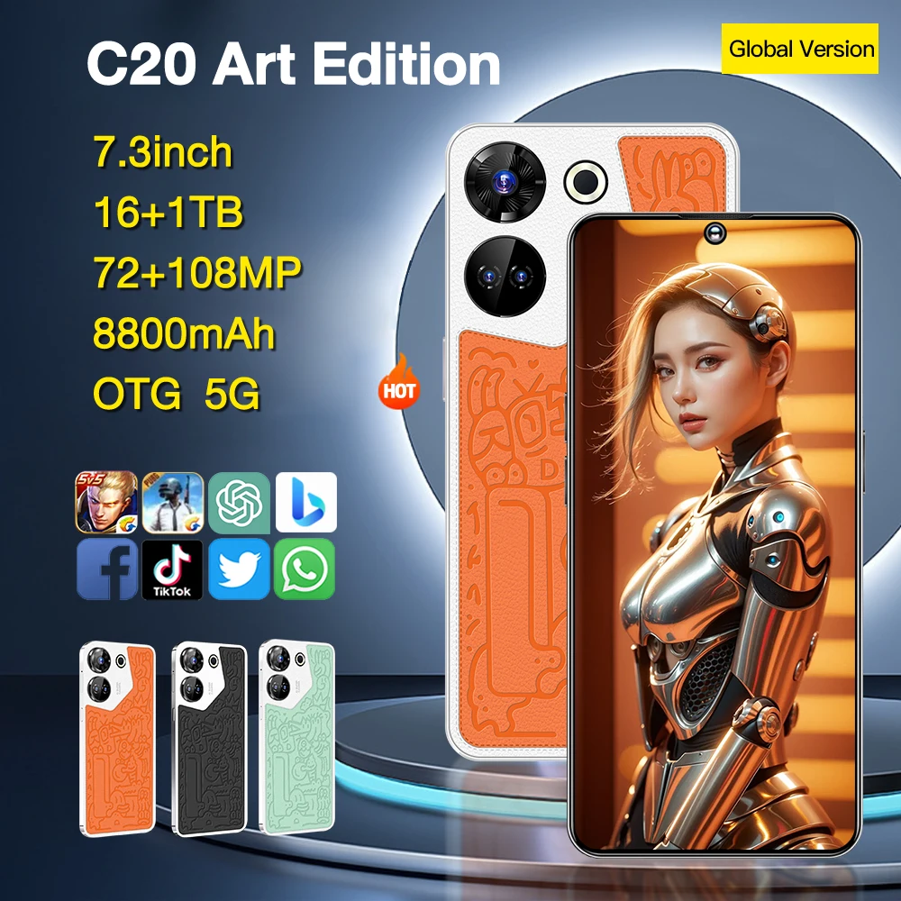 2024 The new C20 Art Edition smartphone 4G HD screen 16GB+1TB simultaneously supports 2 mobile phone cards + memory cards