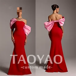 Red Satin Evening Gown Off-the-shoulder Sheath Floor Length Skirts Bespoke Occasion Dresses Formal Prom Dress Saudi Arabia