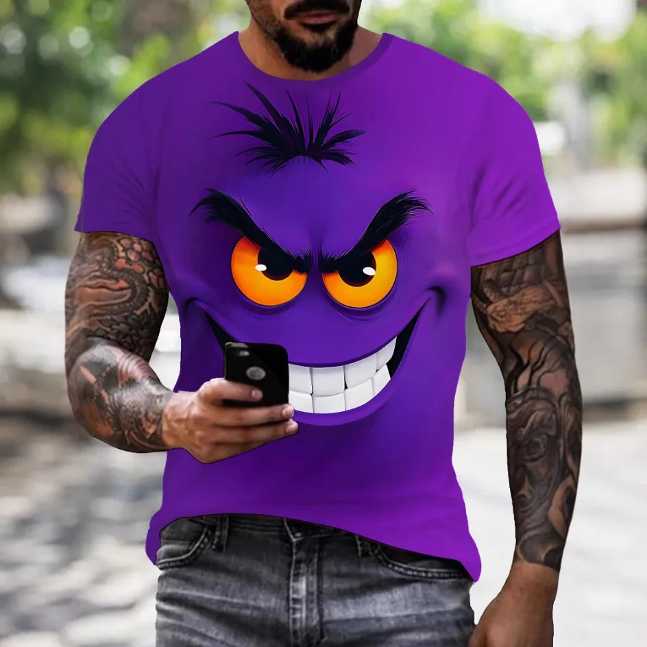 

Street men's and women's fun clothing 3D digital printing evil smiling face pattern round neck casual T-shirt