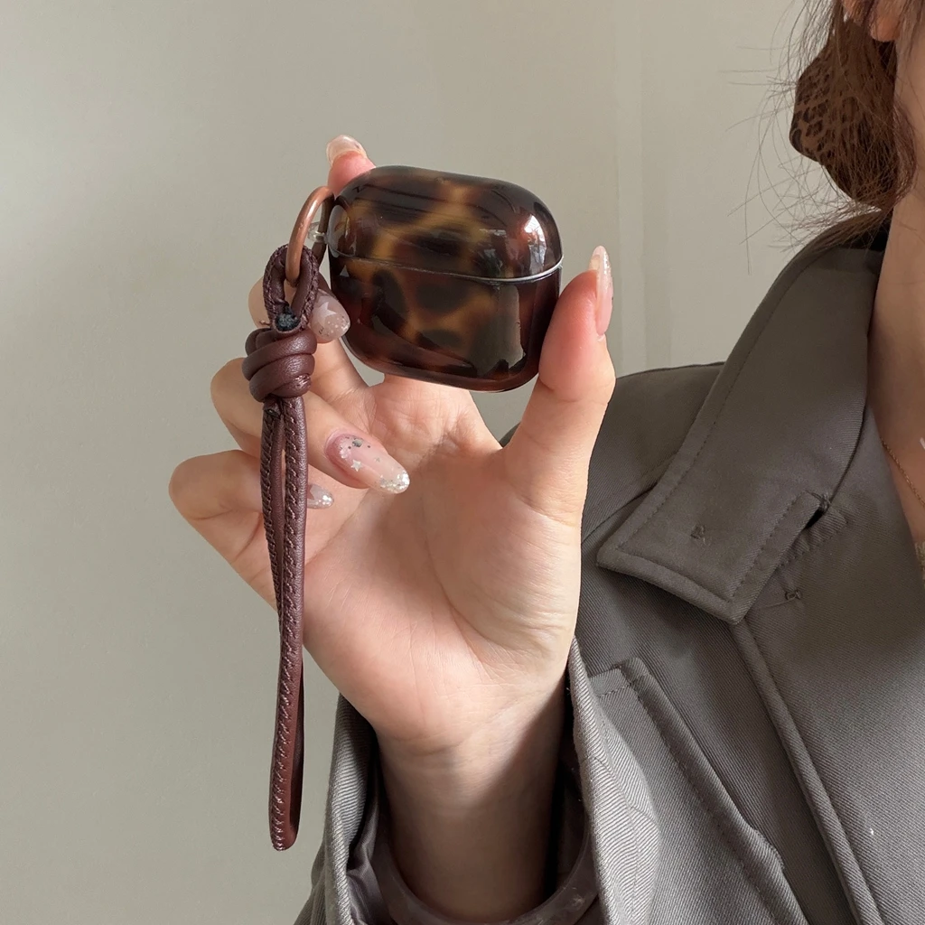 Advanced Stylish Brown Amber Pattern With Lanyard Earphone Case Cover for AirPods 1 or 2 3 4 Pro 2 Pro 3