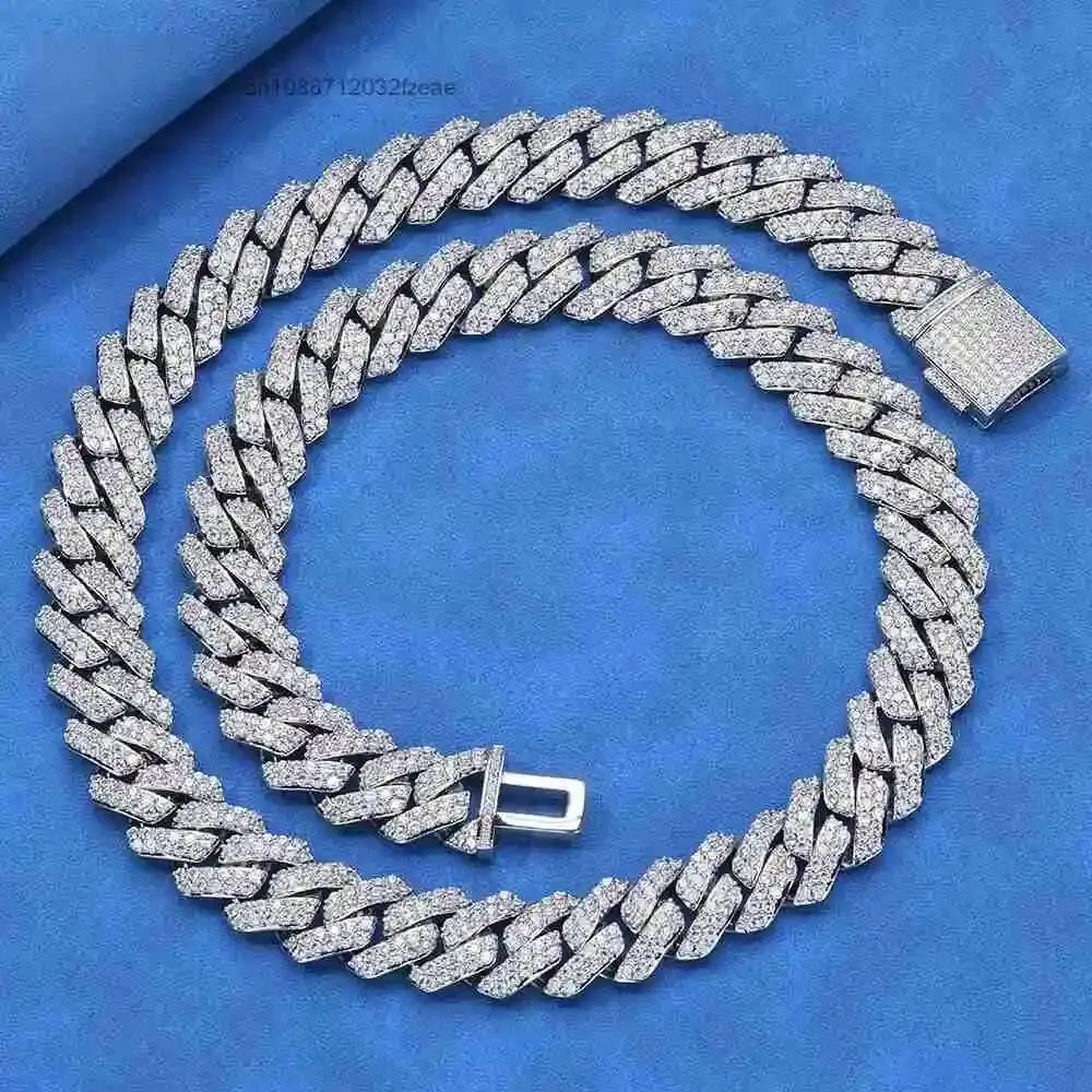 Luxury Miami Cuban 15MM Two Tone Link Curb Chain Necklaces Pass Diamond Test Pen VVS Moissanite Elegant 15mm Flat Necklace.