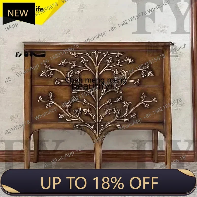 

P178 American Style Entrance Cabinet Solid Wood Vintage Carved Hall Cabinet European Style Entrance Table