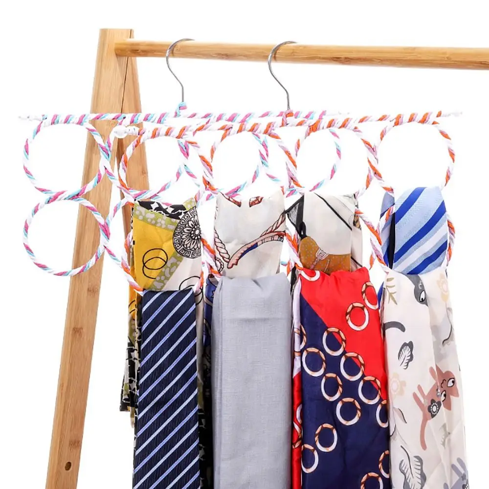1Pcs Rattan Weave Scarf Hanger 6/9/12/16/20/28 Ring Iron Tie Belt Hook Organizer Foldable Display Rack Wardrobe Storage Holder