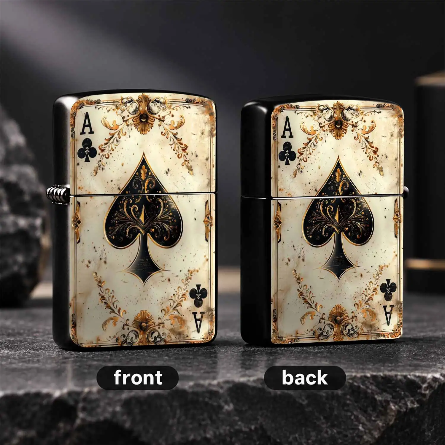 Vintage Ornate Ace Of Clubs Pattern Lighter, Retro Aged Art Style Classic Card Themed Portable Igniter, Exquisite Gold Foil Craft, Suitable For Daily Carrying, Multiple Scenarios Use, Ideal Gift For Yourself And Your Friends, Unique Creativ