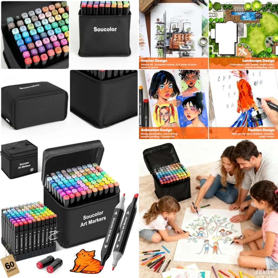 

Soucolor Alcohol Markers 60 Colors with Case Holders Dual Tips Chisel Fine Art Markers for Adult Coloring Drawing Artist Marker
