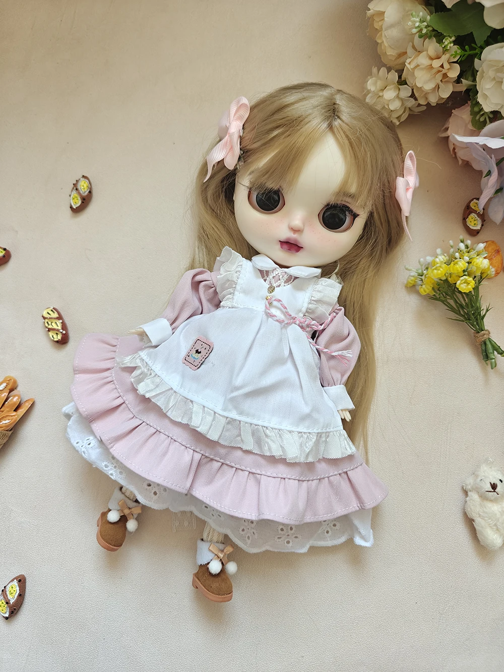 

New Blythe Doll Clothes Dress Vintage Lace pink Maid Set Cute Blythe Clothes Ymy Licca Azones Ob22 24 27 YMY Doll Accessories