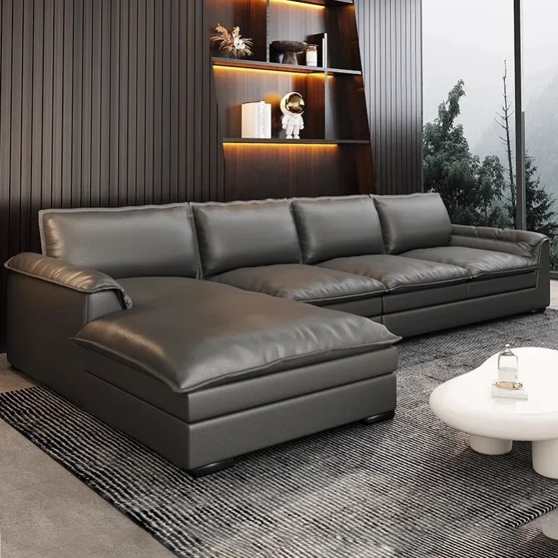 

Italian minimalist large sitting deep concubine leather sofa light luxury modern black first-layer cowhide sofa living