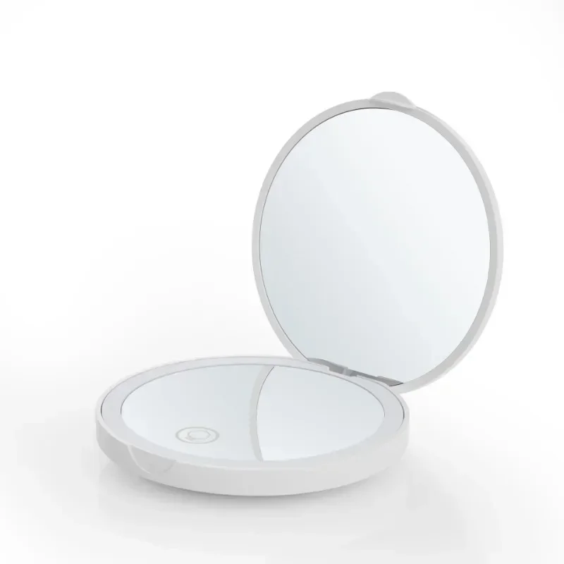 Mini LED Luminous Makeup Mirror Round Portable Foldable Small Compact Mirror with Light USB Handheld Makeup Magnifying Mirrors