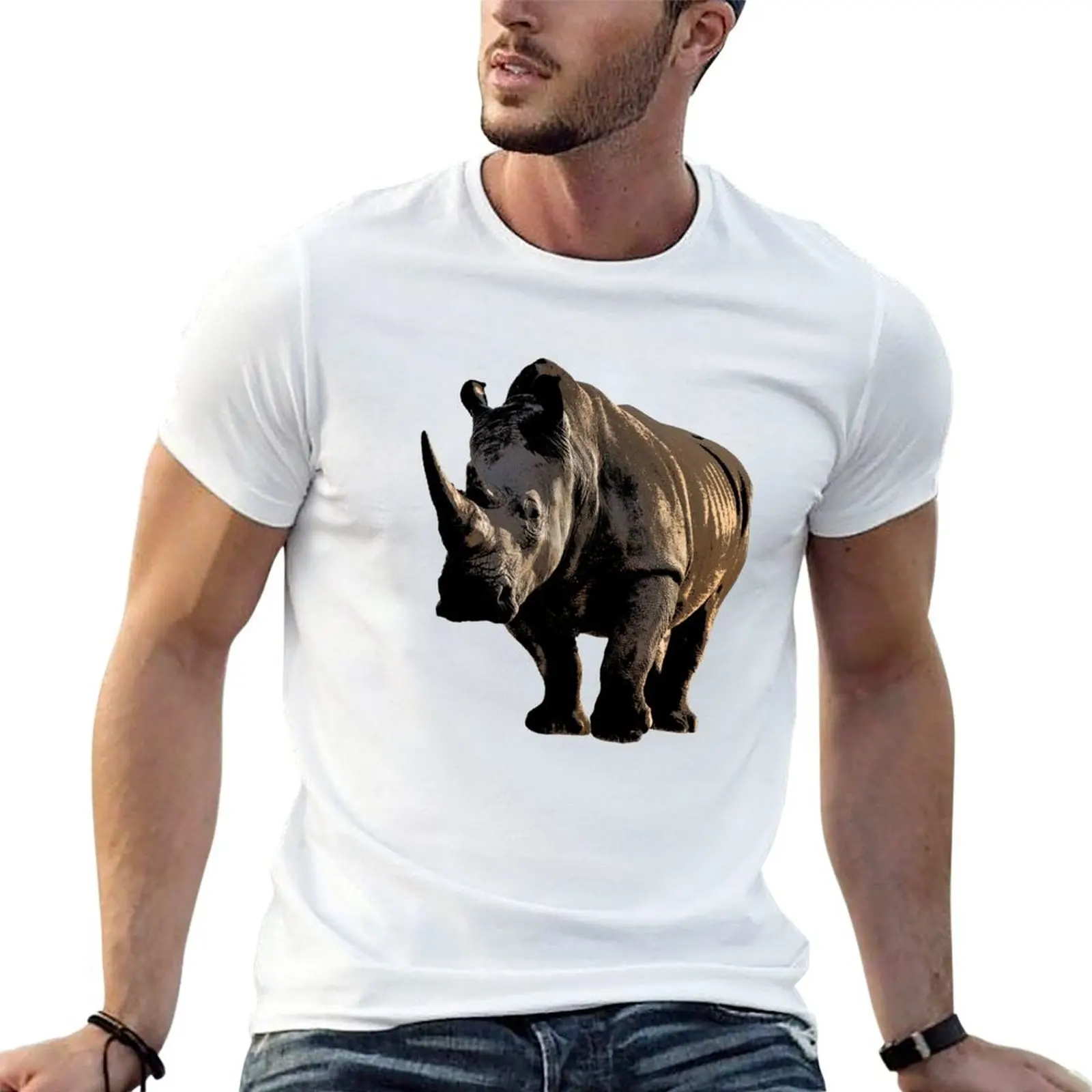 White Rhino Color Print T-Shirt funny meme t-shirts basketball graphic tees heavyweight t shirts for men