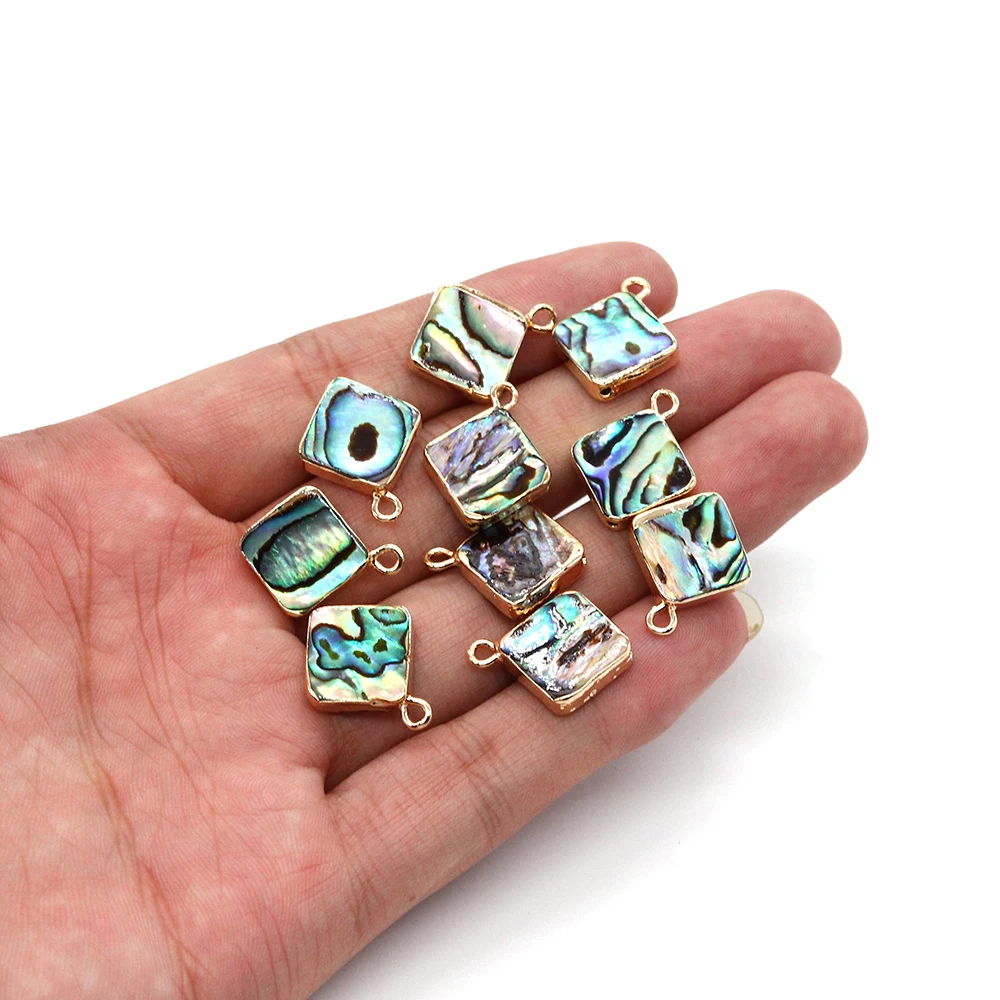 

5pcs Square Natural Shell Pendant Abalone Single Hole Plated Connector Handmade Charm Fashion DIY Jewelry Necklace Earrings Gift