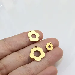 10pcs Stainless Steel Mirror Polish Flowers Leaf Charms DIY Handcraft PVD Plated Waterproof Antiallergic