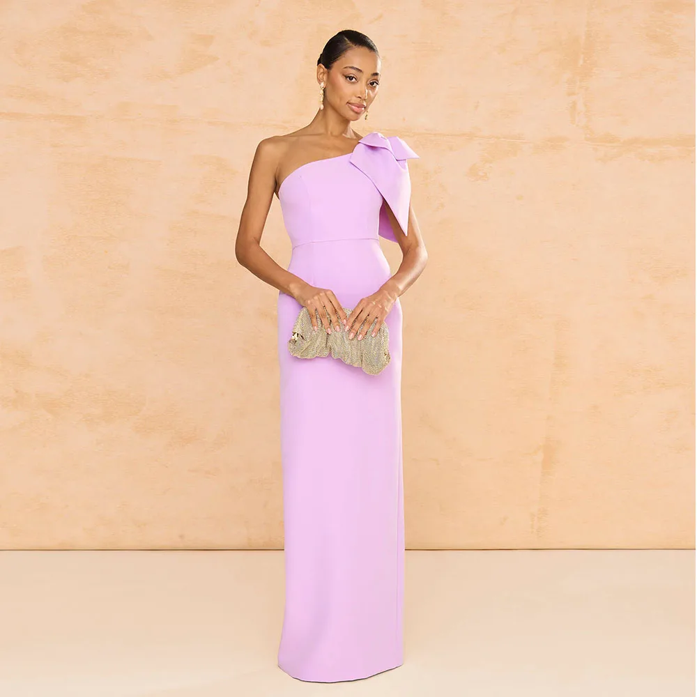 

Lilac Evening Dress Mermaid Evening Gowns One Shoulder Bow Elegant Floor Length Simple Women's Party Dresses