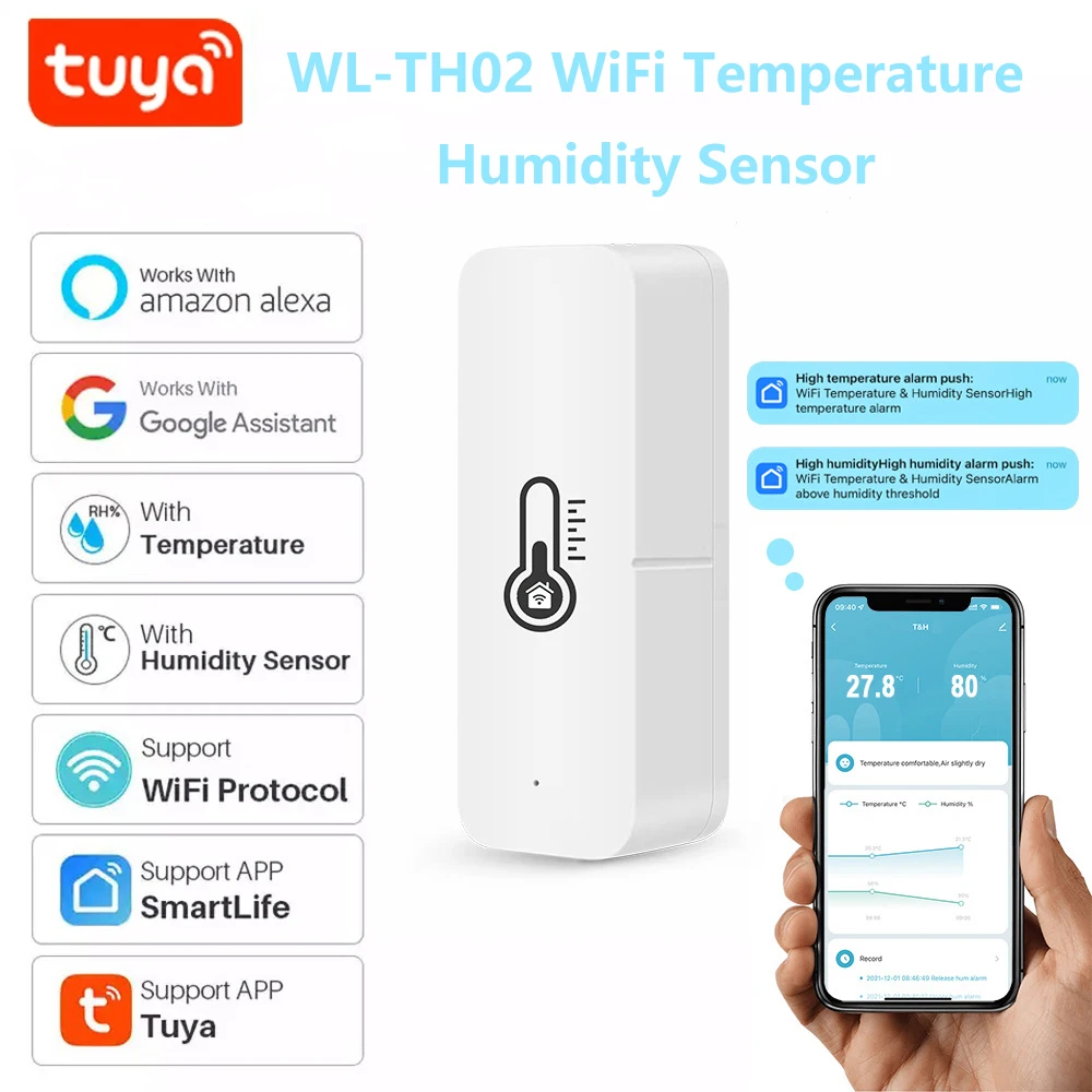 Tuya Smart WiFi Temperature & Humidity Sensor Indoor Thermometer Hygrometer Monitor Work With Alexa Google Assistant