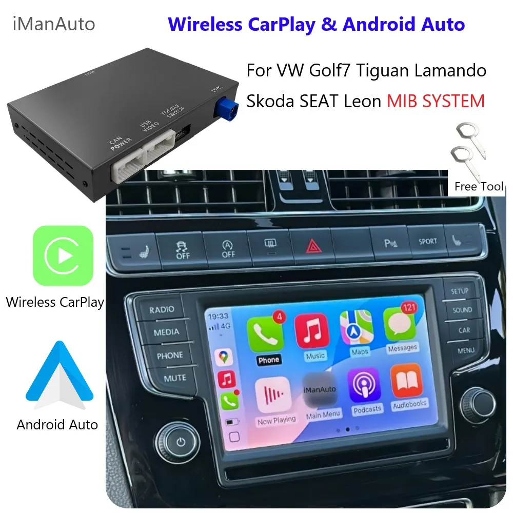 Wireless Carplay Android Auto Module Box for VW Volkswagen Skoda Octavia Golf 7 Polo Passat 8 with MIB MIB2 Camera Airplay