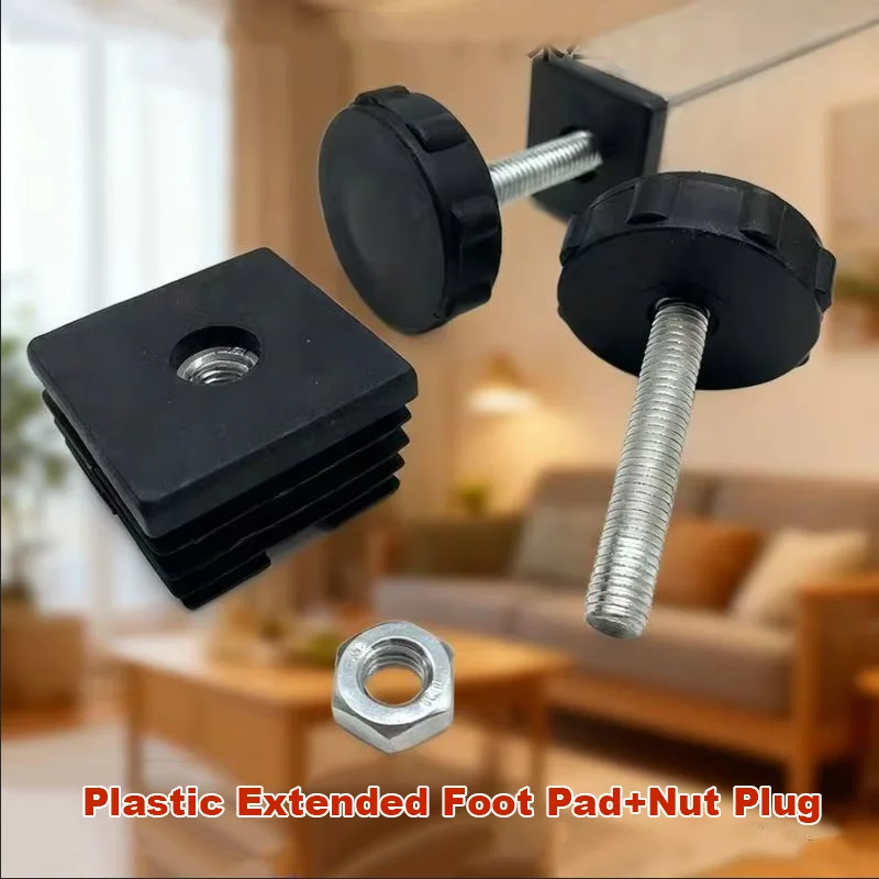 1Set 20~40mm M8 Plastic Square Pipe Plugs with Nut Hole Blanking End Inserts Caps Pipe Cover Furniture Leg Feet Tube Plug Black