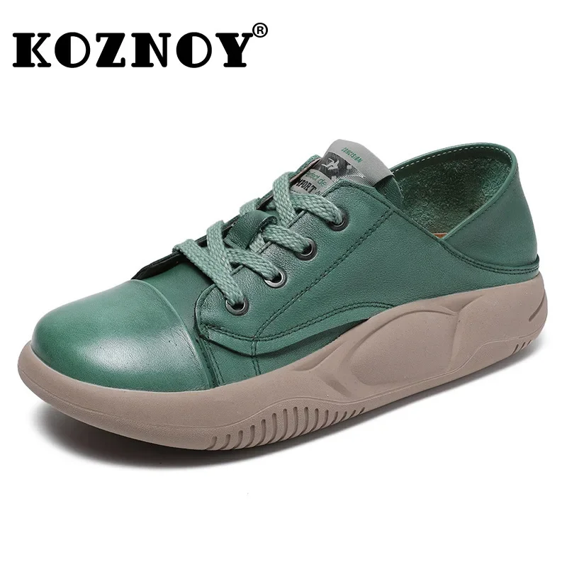 Koznoy 3cm Cow Genuine Leather Summer Fashion Platform Wedge Spring Autumn Chunky Sneaker Women Loafer Breathable Comfy Flats