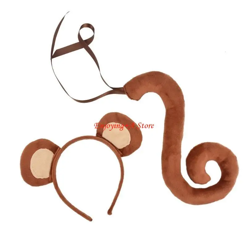 PXPB Monkey Costume Set Monkey Ears Tail Plush Animal Fancy Costume Accessories for Kids Halloween Cosplay Accessories