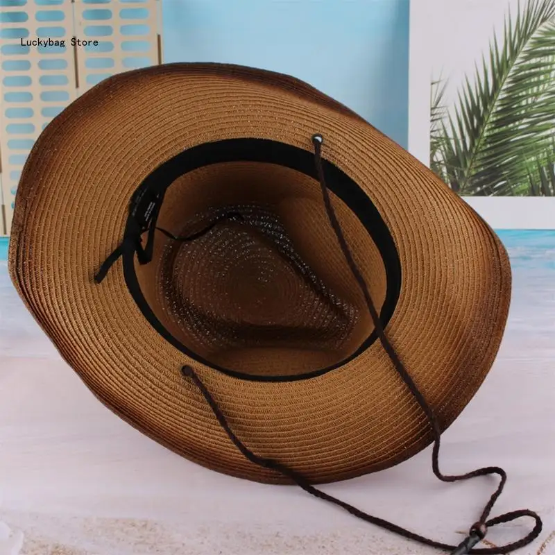 

Retro Fashion Big Brim Straw Hat Curled Top Hat Cowboy Hat Unisex Pa-pyrus Hat Hipster SunProtect